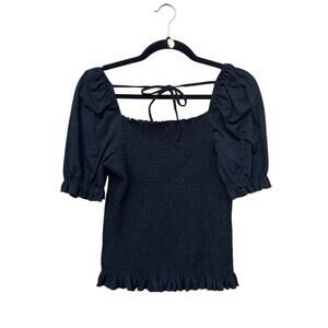 KTI LG Black Fitted peasant Smocked crop Top, women’s large